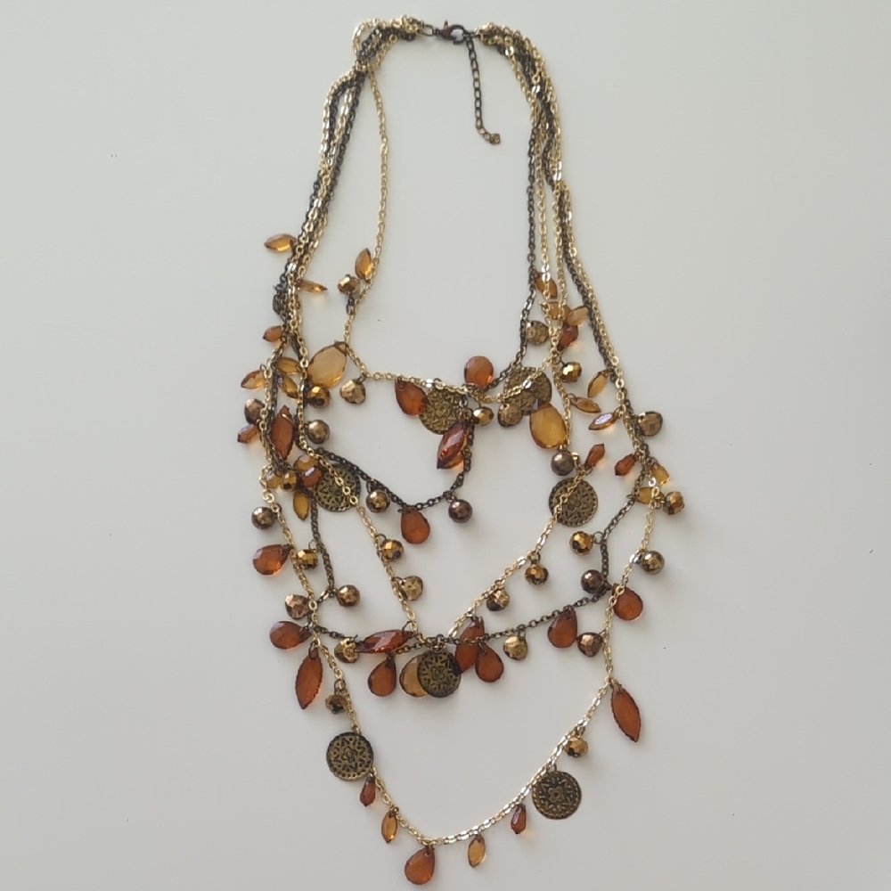 Elegant Gold and Brown Layered Necklace